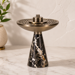 Brûleur d'encens de luxe en marbre naturel avec plateau perforé en métal – Support moderne pour encens et bakhoor pour la décoration de la maison et des hôtels - Product Image 3