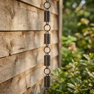 Chaîne de pluie artisanale en aluminium martelé, design cylindrique, pour drainage de l'eau des gouttières, décoration de jardin, style vintage - Product Image 1