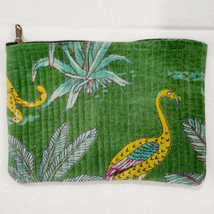 Green Quilted With Animal Print Zipper Closure Bohemian Style Portable Makeup Pouch - Product Image 2