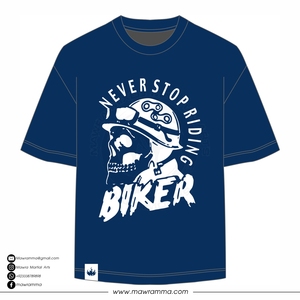เสื้อยืดแขนสั้นสีน้ำเงินกรมท่าสำหรับผู้ชาย ทรงปกติ ผ้าฝ้ายเจอร์ซีย์ 100% พิมพ์ลายหัวกะโหลก คอกลม สไตล์นักขี่มอเตอร์ไซค์ - Product Image 5