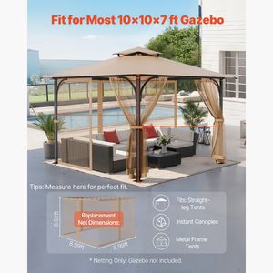 Rete di Ricambio per Gazebo 3x3x2,1m, Rete a 4 Pannelli Laterali per Giardino Esterno, Adatta alla Maggior Parte delle Tende per Gazebo - Product Image 2