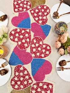 Handmade Beaded Fabric Table <b>Runner</b> Irregular Shape Luxury Glam Design <b>Black</b> Gold Embroidery Eco-Friendly Mats Pad - Product Image 3