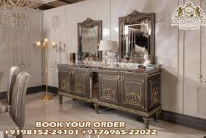 Juego de tocador de estilo victoriano con hojas doradas talladas para dormitorio, mesa de tocador de madera hecha a mano más vendida con espejo y taburete, EE. UU. - Product Image 4