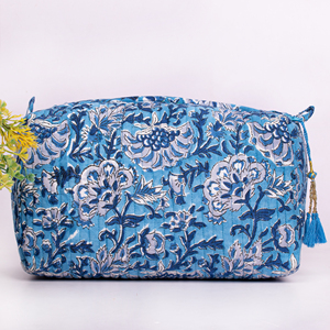 Trousse de Maquillage Portable Luxe Matelassée Grande Capacité Faite à la Main Écologique Imprimée au Bloc Lavable avec Fermeture Éclair - Product Image 3