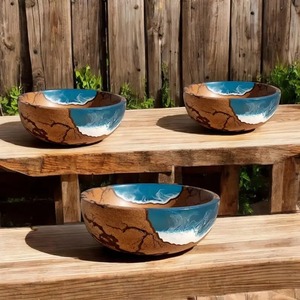 Tazón de Resina y Madera Hecho a Mano, Diseño Personalizado de Lujo, Patrón de Olas Azules del Océano, Plato Decorativo para el Hogar, Tazón de Arte en Resina Epoxi UO - Product Image 1