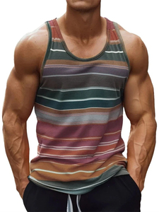 Camiseta sin mangas a rayas rojas para hombre, cuello redondo, transpirable, de punto, informal - Product Image 5