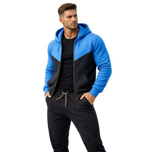 Conjunto de sudadera con capucha y pantalón deportivo de dos tonos para hombre, sudadera con capucha con cremallera, ropa deportiva ajustada, conjunto informal para el gimnasio - Product Image 1