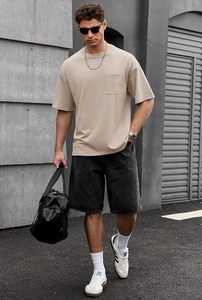เสื้อยืดโอเวอร์ไซส์ผ้าฝ้ายแท้ 100% น้ำหนัก 220 กรัม พิมพ์ลายตามสั่งที่ไหล่ สไตล์ฮิปฮอป ไซส์พลัส ผ้าฝ้ายแท้ 100% ทรงบ็อกซี่ สำหรับผู้ชาย - Product Image 3