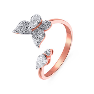 Luxury Rose Gold Butterfly Open <b>Ring</b> with Pear Cut Lab Grown Diamond Pave Butterfly <b>Adjustable</b> Women's Fashion Jewelry - Product Image 1
