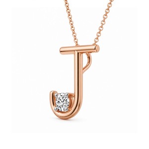 Collier pendentif lettre J en or 10k/14k au design original, avec diamant de laboratoire certifié GRA, taille minimaliste, unisexe - Product Image 5