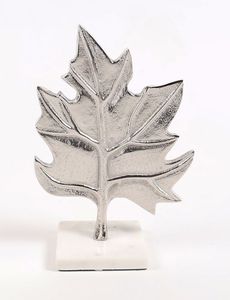 Modern <b>Silver</b> Aluminum Maple Leaf Sculpture White Marble Base Decorative Luxury Home Accent Piece - Product Image 1