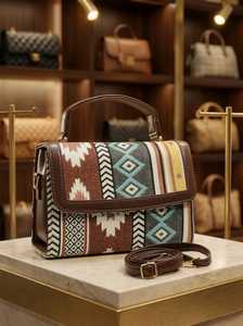 Nouveauté : Sac à main de luxe en cuir PU pour femme, style ethnique, avec bouton élégant, doublure en polyester marron, sac bandoulière moyen - Product Image 3