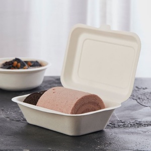 Nouvelles boîtes d'emballage alimentaire biodégradables en bagasse de canne à sucre pour nouilles, riz et plats au curry, 9x6 pouces, type clamshell - Product Image 1