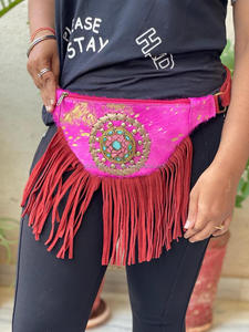 Hand Stitched Cowhide Metallic Fur Leather Hip Bags Multi Color Hip <b>Pockets</b> <b>Belts</b> Waist <b>Pocket</b> <b>Belt</b> Fringe Cow Hair Fringe <b>Belts</b> - Product Image 3