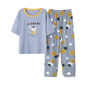 เซ็ตชุดนอนถักพิมพ์ลายดอกไม้สำหรับผู้หญิงชุดนอนแขนสั้นเอวยางยืดสำหรับใส่อยู่บ้านสำหรับฤดูใบไม้ผลิฤดูร้อนฤดูหนาวขนาด XS - Product Image 5