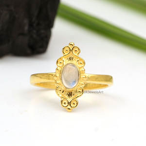Top Selling Rainbow Moonstone Ring 6x4mm Oval Shape 925 Sterling <b>Silver</b> 18K Micron Gold Plated Eternity Vermeil <b>Wedding</b> Jewelry - Product Image 5