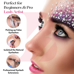 Pinzas de Precisión para Extensión de Pestañas con Mango Blanco y Puntas Púrpuras, Curvas y Rectas de 45/90 Grados - Product Image 3