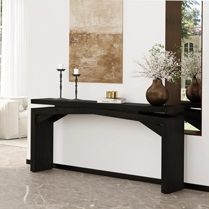 Console longue convertible en fer miroir, finition noire, design géométrique moderne, meuble d'entrée - Product Image 2