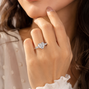 Heart Cut Diamond Valentine Day <b>Ring</b> Three Stone Moissanite Engagement Band 925 Silver Prong <b>Set</b> <b>Women</b> Jewelry Gift - Product Image 5
