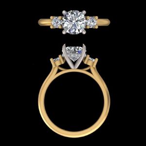 Bague de fiançailles à trois pierres en diamant de 1,57 ct, or jaune 14k 18k, taille ronde, bijoux de mariage et d'anniversaire, design personnalisé raffiné - Product Image 1