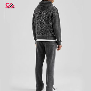 Conjunto Deportivo Personalizado para Hombre con Pedrería, Estilo Moderno, Sudadera con Capucha y Pantalones de Corte Regular, Cómodo, a la Moda, Invierno, 100% Algodón, Transpirable, Casual - Product Image 4