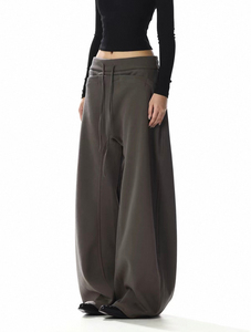 Pantalones de Mujer de Cintura Alta, Pierna Ancha, Corte Holgado, con Cordón, Color Sólido, Estilo Casual, Tejido de Punto, Estilo Otoñal - Product Image 6