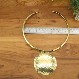 Gold Hammered Disc <b>Statement</b> <b>Necklace</b> Minimalist Collar Modern Bohemian Jewelry for Women Gift - Product Image 2