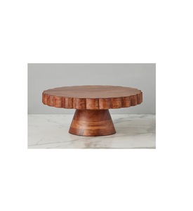 Minimalist Handmade Round Wooden Cake Stand with Natural Brown Texture for Modern Kitchen Countertop and Party Setup - Product Image 3