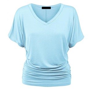 Tunique haut de gamme pour femme, col en V, manches courtes, respirante, tricotée, décontractée, grande taille, séchage rapide, écologique, fabrication OEM - Product Image 2