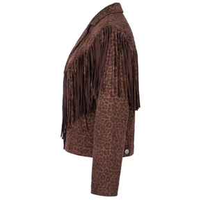 Chaqueta Personalizada Informal de Otoño Invierno, Transpirable, de Manga Larga, de Terciopelo de 850g, con Estampado de Leopardo, para Mamá e Hija, con Borlas - Product Image 3