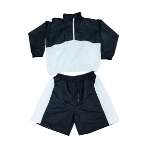 Ensemble de jogging deux pièces coupe-vent, ensemble de survêtement en nylon coupe-vent à blocs de couleur pour hommes, ensemble sweat à capuche et short avec logo coupe-vent - Product Image 2