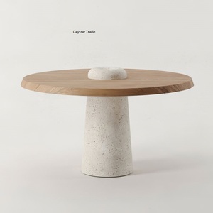 Table basse moderne Daystar Trade avec plateau en bois naturel et base sculpturale en pierre, mobilier de luxe contemporain pour la maison, durable - Product Image 1
