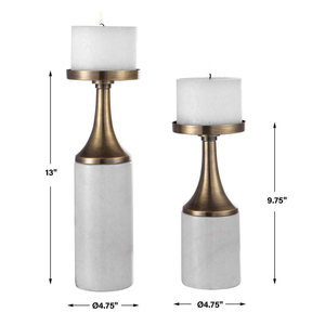 Ensemble de porte-bougies en laiton antique et marbre blanc, design élégant en matériaux mixtes pour une décoration intérieure de luxe, qualité supérieure - Product Image 3