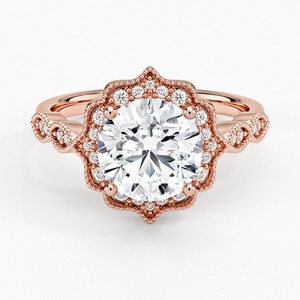 Anillo de Compromiso Vintage con Forma de Flor y Diamantes en Oro Blanco con Engaste Pavé y Corte Brillante Redondo para Mujer - Product Image 5