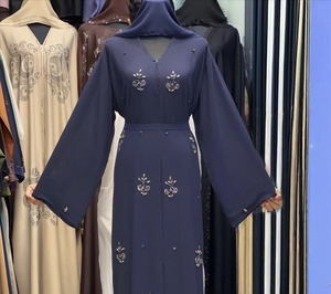 Hot sale 2026 Abaya Stone Work Handmade Sequined Arabic Dubai Style Full Flare Nida Fabric Evening Party Dress - Product Image 1