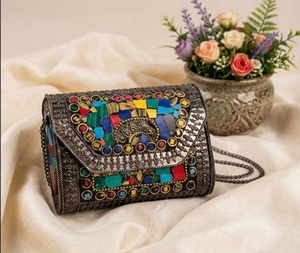 Handcrafted <b>Silver</b>-Plated Rectangle Mosaic <b>Clutch</b> Purse Sling Bag Thanksgiving Gift Chip Stone Metal True Testament F S - Product Image 2