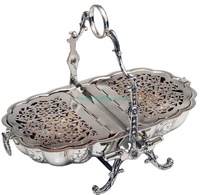 Chauffe-biscuits en argent antique / Boîte à biscuits pliante à double coque en argent plaqué argent antique, style victorien anglais