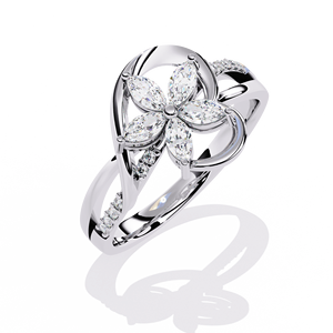 Anillo de Compromiso de Diamantes con Corte Marquesa para Mujer, Platino, con Diamantes Naturales Certificados por GIA, Estilo Romántico - Product Image 2