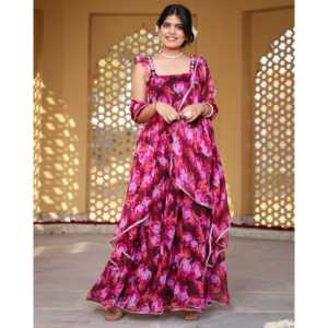 Ensemble de costume en mousseline de soie pure à imprimé floral pour femmes, taille XS - Product Image 6