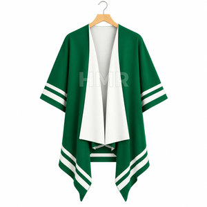 HMR Sorority Sisterhood Green White Striped <b>Poncho</b> Batwing Sleeve Long Casual Sweater 100% Polyester Sweater - Product Image 1