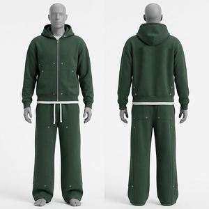 Unisex <b>Velour</b> Hooded Printed <b>Tracksuit</b> Set Custom Logo Two Piece Jacket Jogger Solid Color 100% Cotton Low MOQ <b>Men's</b> Winter - Product Image 4