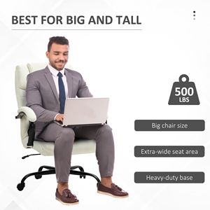 Poltrona Direzionale Oversize da Ufficio 500 libbre, Sedia da Capo con Schienale Alto, Ruote Girevoli, Seduta Larga e Comfort Migliorato in Bianco Crema - Product Image 4