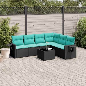 Ensemble de canapés de jardin en polyrotin noir avec coussins, 7 pièces, mobilier d'extérieur au design contemporain - Product Image 1