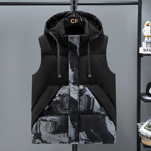 Populaire épaissir grande taille 5XL-7XL automne hiver hommes sans manches lâche chaud noir gilet - Product Image 3