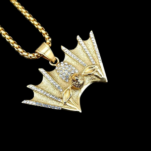 จี้รูปค้างคาวประดับเพชร Jewelux ชุบทอง 22K คริสตัลไรน์สโตน ดีไซน์รูปสัตว์ สไตล์ฮิปฮอป สำหรับทุกเพศ ใส่ได้ทุกวัน จากอินเดีย - Product Image 3