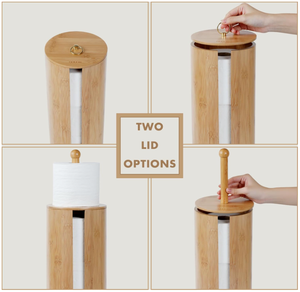 Porte-rouleau de papier toilette en bambou avec couvercle de rangement, durable, design classique, pour rouleaux de papier toilette et lingettes - Product Image 4