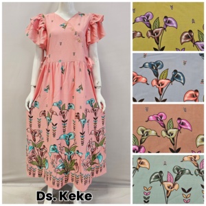 Chemise de nuit Chrysanta pour femme, longueur genou, style kimono, col rond, manches à volants doux, imprimé floral, en rayonne, pour l'été et le quotidien - Product Image 5