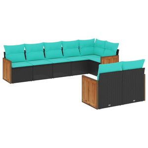 Set di divani da giardino in polyrattan nero da 8 pezzi con cuscini, eleganti mobili da esterno - Product Image 2