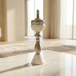 Brûleur d'encens de luxe en métal et marbre avec finition argentée élégante, design découpé au laser, durable pour une décoration intérieure haut de gamme - Product Image 3