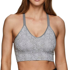 Sujetador deportivo con estampado geométrico para mujer, cuello en V profundo, espalda cruzada, soporte medio, transpirable, top de yoga, elastano, poliéster - Product Image 2
